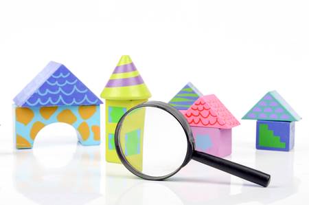 Magnifier and toy blocksの写真素材