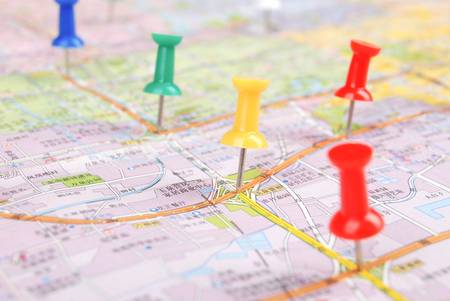 Push pin and mapのeditorial素材