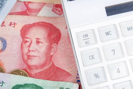 Chinese currency and calculatorの写真素材