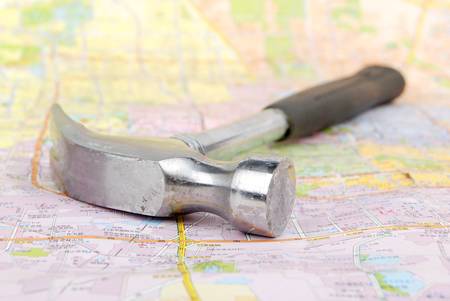 Map and hammerのeditorial素材