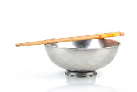 Stainless steel bowl and chopsticksの写真素材