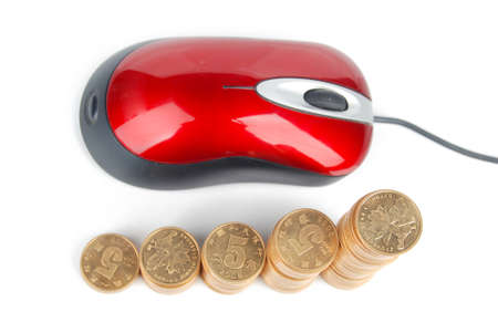 Computer mouse and coinsの写真素材