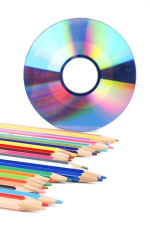 Color pencil and DVDの写真素材