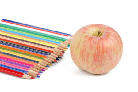 Apple and color pencilの写真素材