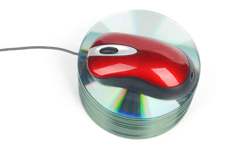 DVD and red computer mouseの写真素材