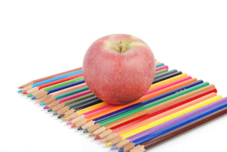 Apple and color pencilの写真素材