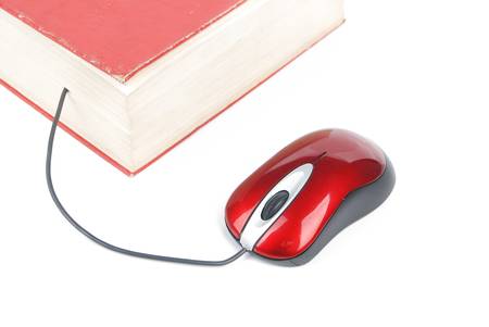 Red computer mouse and bookの写真素材
