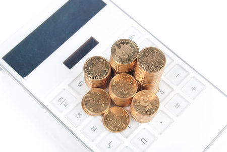 Coins and calculatorの写真素材