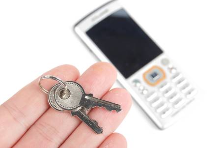 Mobile phone and keyの写真素材
