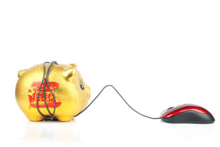 Computer mouse and Piggy bankの写真素材