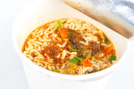 Instant noodles on white backgroundの写真素材