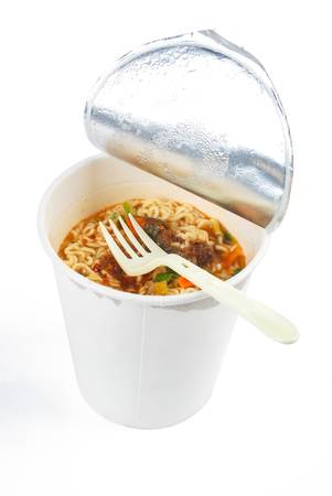 Instant noodles on white backgroundの写真素材