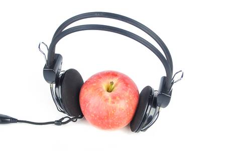 Apple with headphoneの写真素材