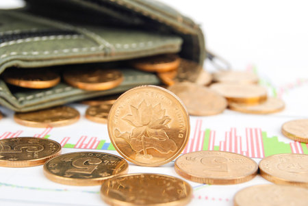 Wallet and coin with stock chartの写真素材