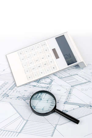 Calculator on blueprintの写真素材