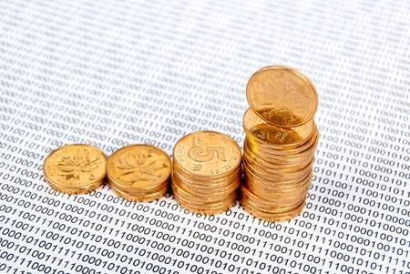 Coin on binary codeの写真素材