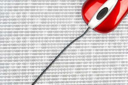 Red mouse on binary code pageの写真素材