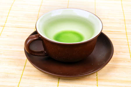 A cup of tea on bamboo trayの写真素材