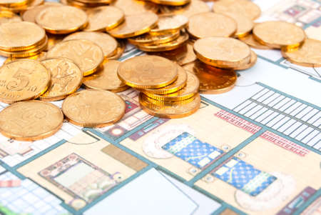 Coin on house planの写真素材