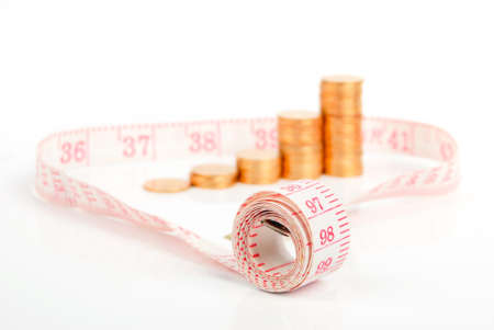 Tape line with coinの写真素材