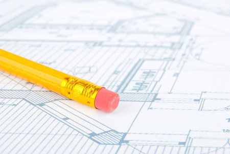 Blueprint with pencil