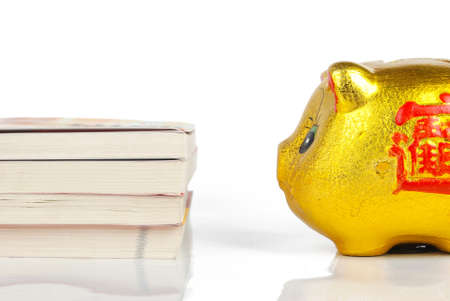 Piggy bank with bookの写真素材