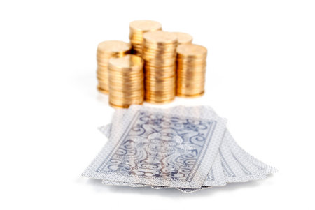 Poker with stack of coinのeditorial素材