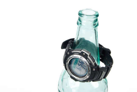 Digital watch and bottleのeditorial素材