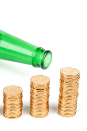 Coin with beer bottleの写真素材