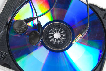 Earphone and DVDの写真素材