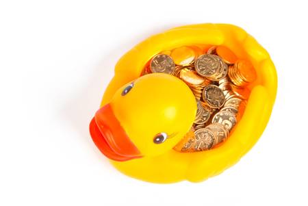Rubber duck on coinの写真素材