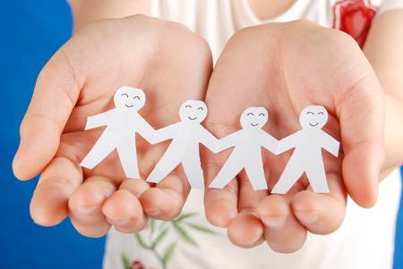 Paper man on handの写真素材