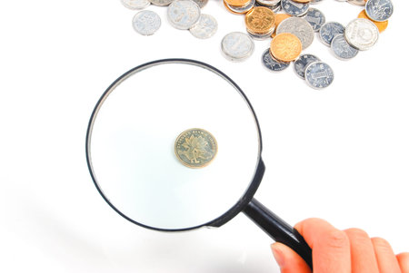 Magnifier and coins