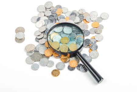Magnifier and coinsの写真素材