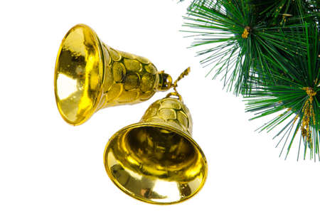 Christmas bells with pine twigs の写真素材