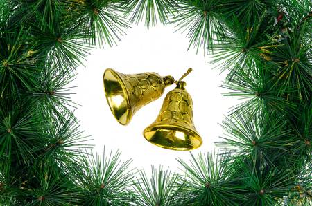 Christmas bells with pine twigs の写真素材
