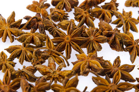 Anise stars isolated on white backgroundの写真素材