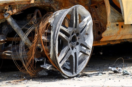 Front whell on a old fire carの写真素材