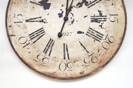 clostup a old clock on white blackground