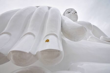 a hand of White buddha status on  sky backgroundの写真素材