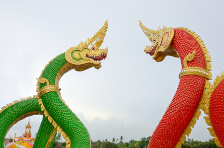 big naga snake guarding with cloudy in temple ,Wat Saman Thailandのeditorial素材