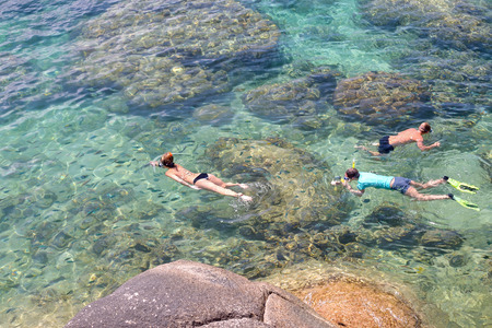 swiming at Koh Tao - a paradise island in Thailand.の写真素材