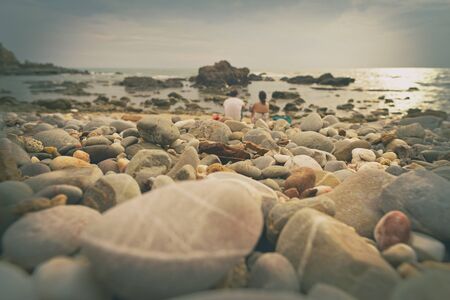 Couple in blure and vignette style from lanta island thailadの写真素材