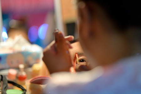 Behind backstage Chinese opera make-up bangkok thailandの写真素材