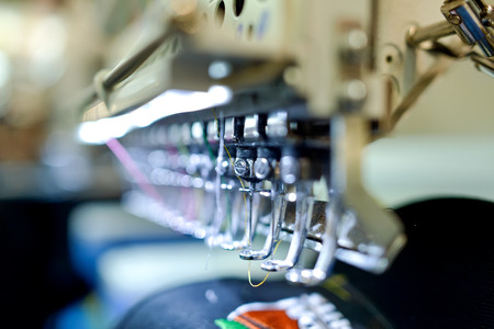 close-up  sewing machines multi head for work fastの写真素材