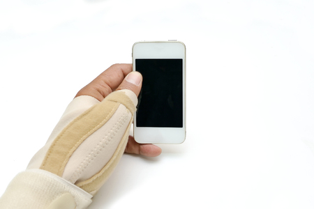 Trigger Finger paint on white blackground (my hand)の写真素材