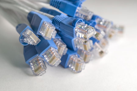close-up many rj 45 lan cable on white blackgroundの写真素材