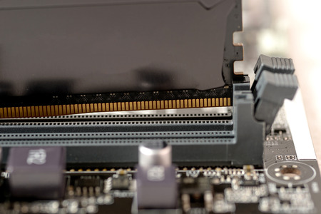 put memory ddr4 type to slot on mainboard computerの写真素材