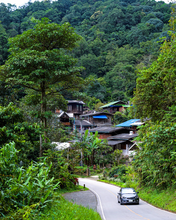 road in mountain and green forrest hight viewの写真素材