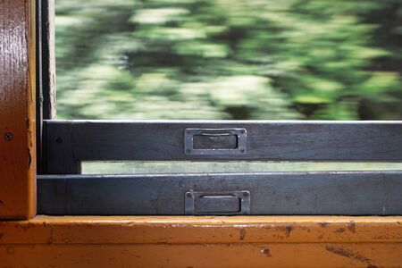Vintage Thai train window with old colour and movementの写真素材